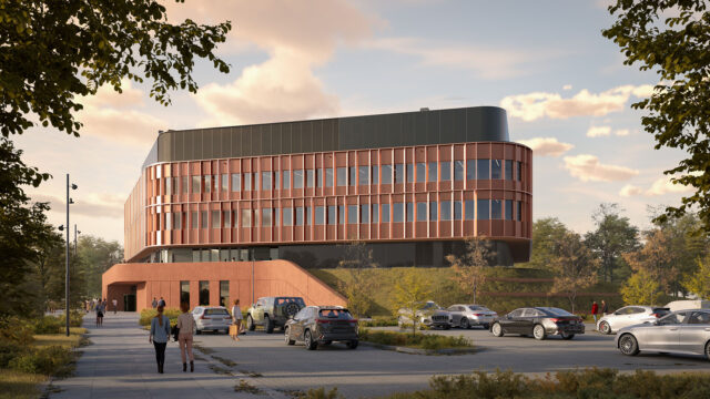 Visualisatie van de geplande nieuwbouw van de Leibniz Universiteit Hannover met moderne gebouwtechniek.